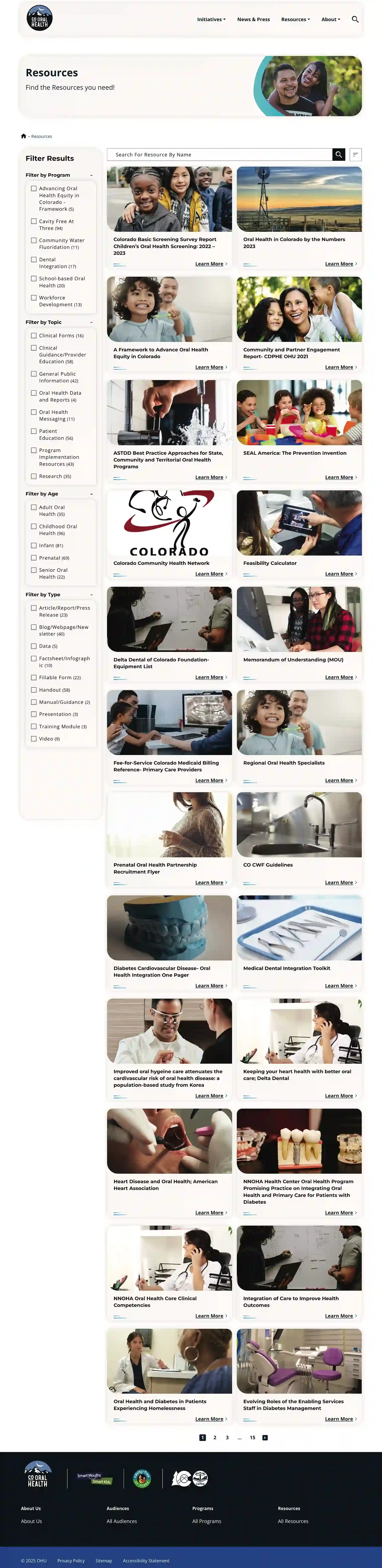 Colorado Oral Health website resources section.