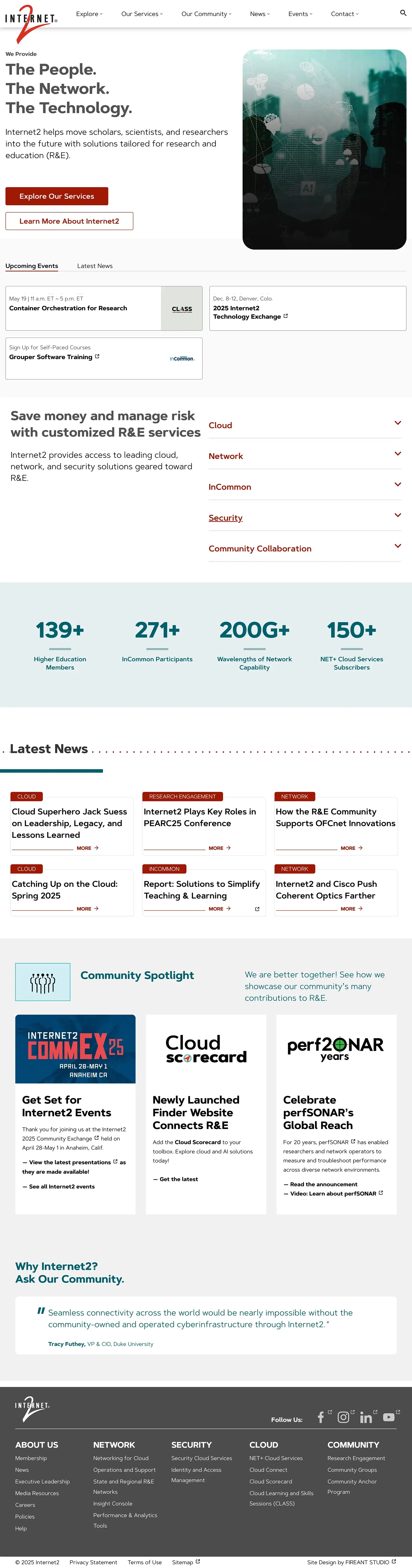 Internet2 homepage composite mockup.