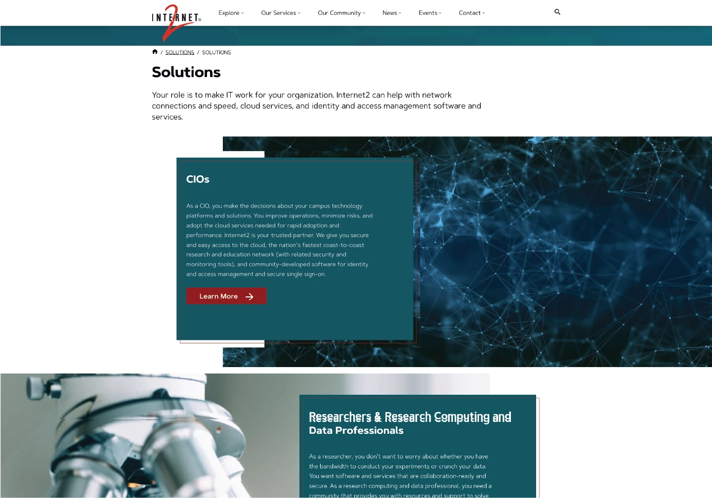 Internet2's WordPress Website homepage screenshot.