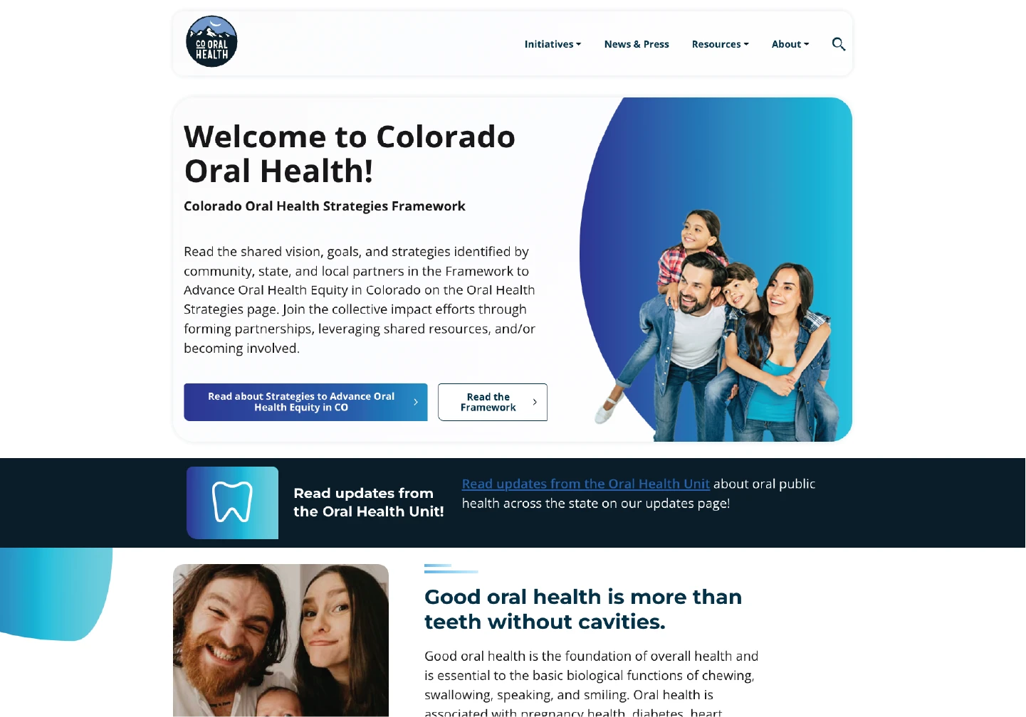 Wordpress resource website for CDPHE's Oral Health Unit.