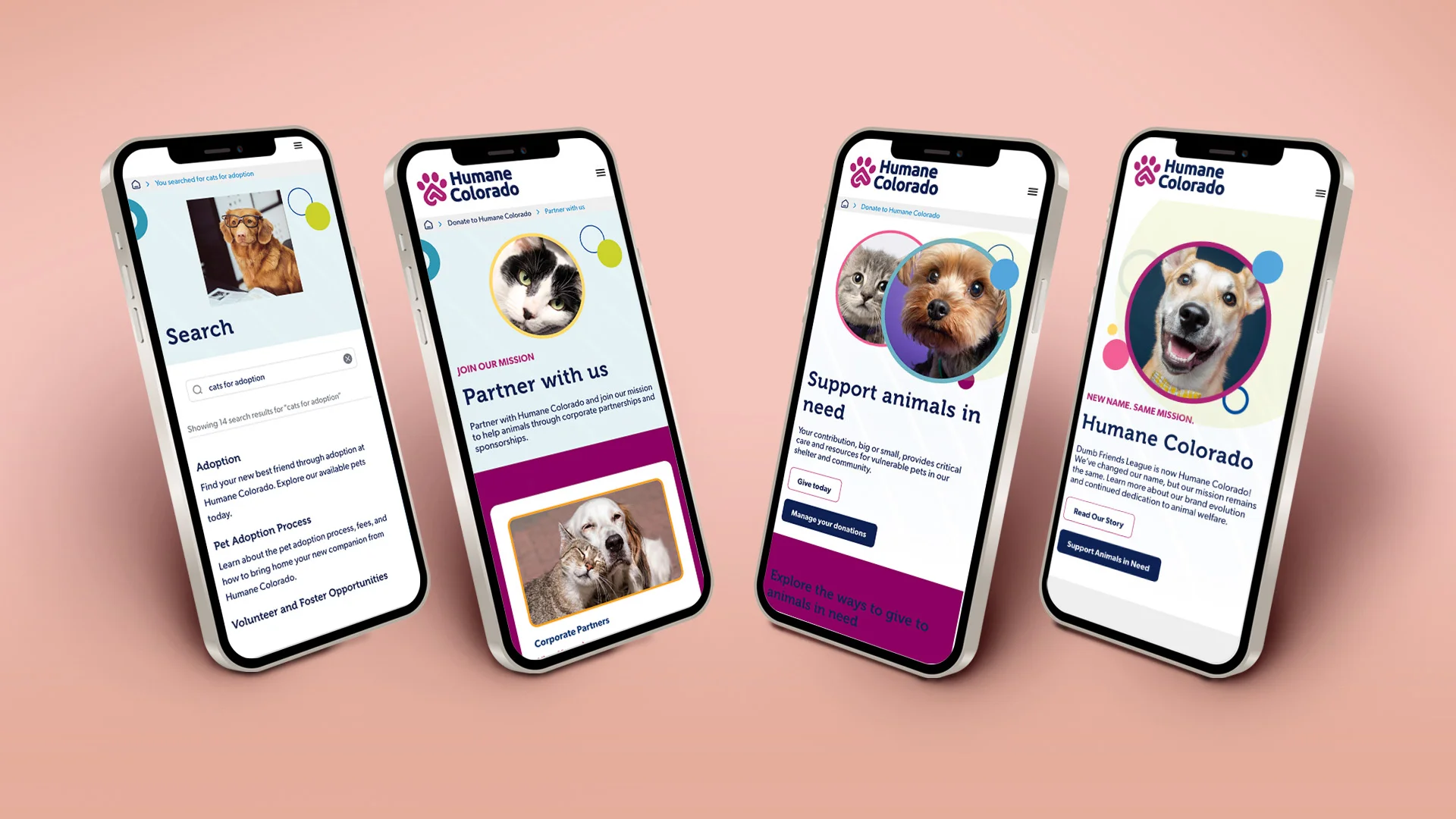 Mobile responsive WordPress website for Humane Colorado shown on multiple mobile devices